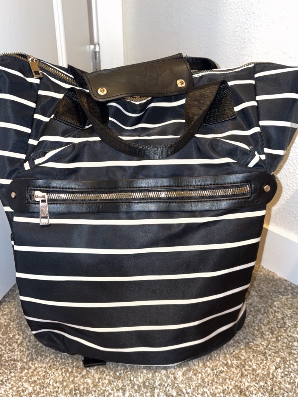 Striped Black and White Backpack baby diaper bag Classic Everyday Carry